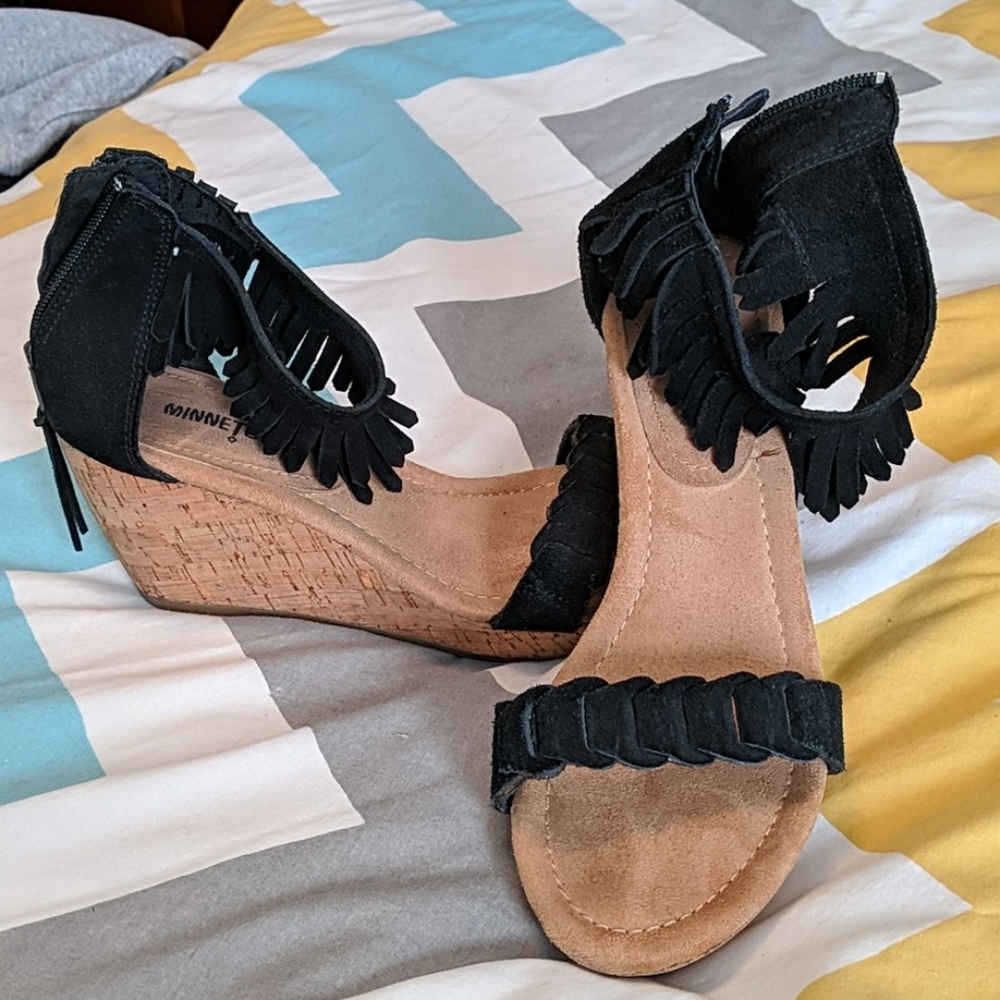 Minnetonka Platform Cork and Leather Sandals